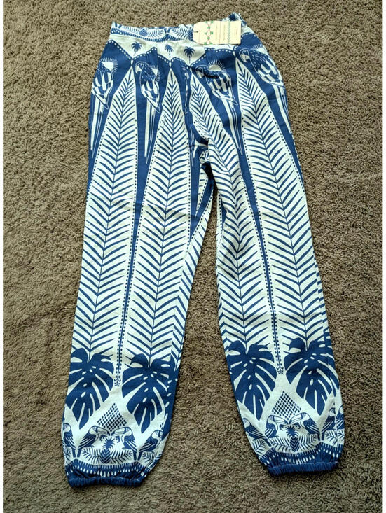 FARM Rio Pants - Farm Rio x Anthropologie Tropez Jogger Pants SP Blue Tropical NWT Linen